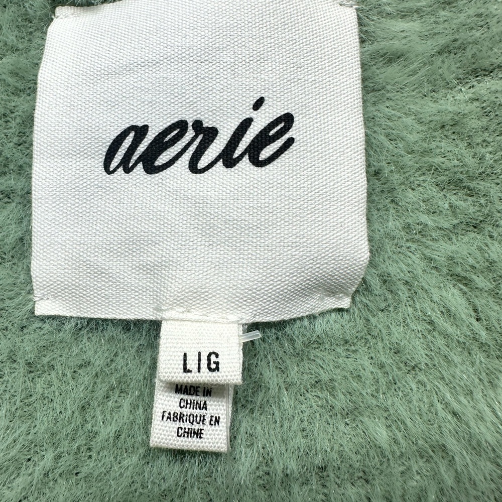 Aerie Sprout Green Fuzzy Cropped Button Up Cardigan Women's‎ Large New With Tags - Picture 10 of 11